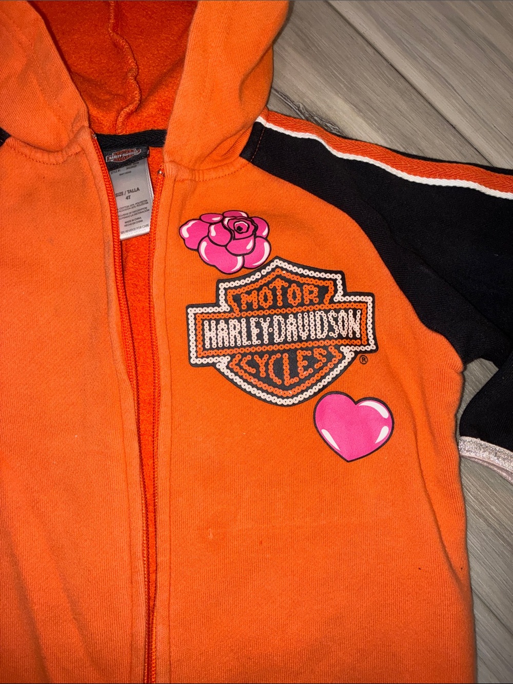 8️⃣ Harley-Davidson Orange & Black Kids Hoodie
